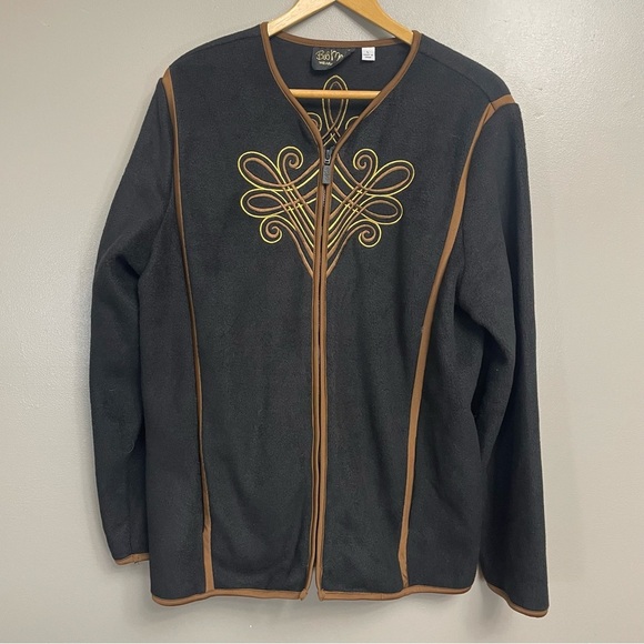Bob Mackie Wearable Art Womens Large Embroidered Full Zip Fleece Jacket vintage - Picture 1 of 11